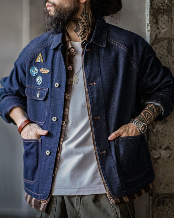 ルイ バッジ刺繍入りデニムジャケット 1006