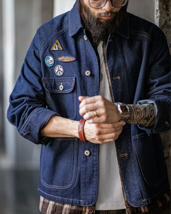 ルイ バッジ刺繍入りデニムジャケット 1006