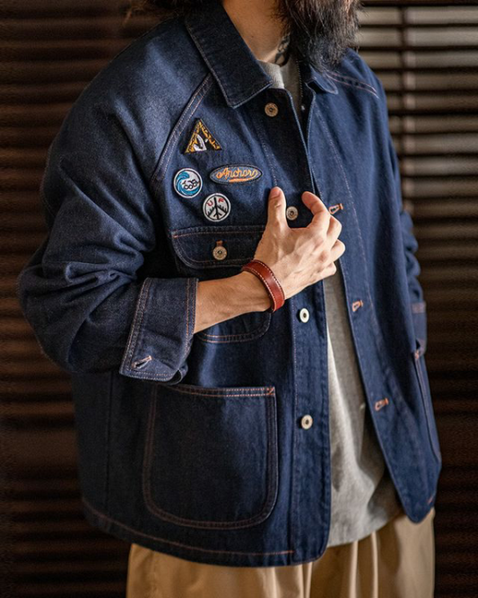 ルイ バッジ刺繍入りデニムジャケット 1006