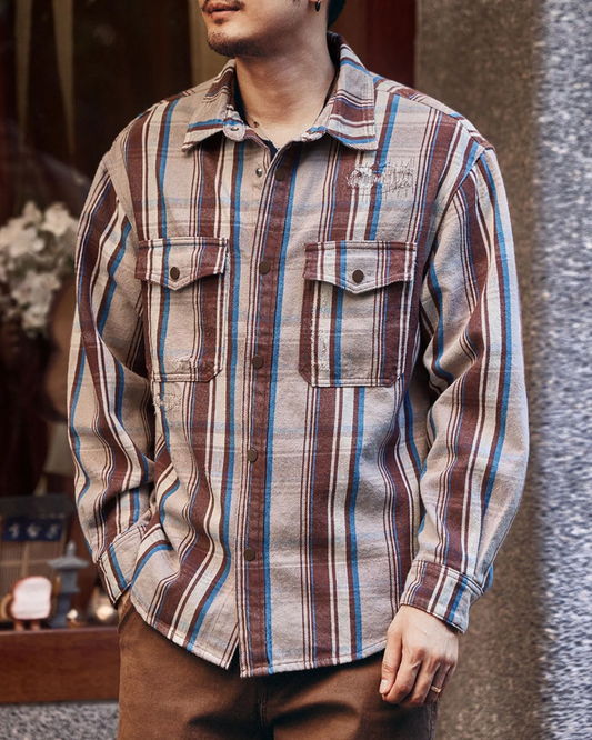 メスキート ストライプコットンシャツ 1106