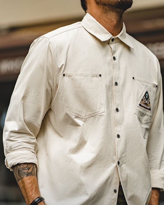 アグネス パッチワークポケット付きレイヤードシャツ 1179