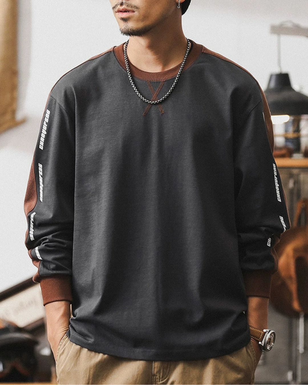 アボンデール コントラストカラー長袖Tシャツ 1357