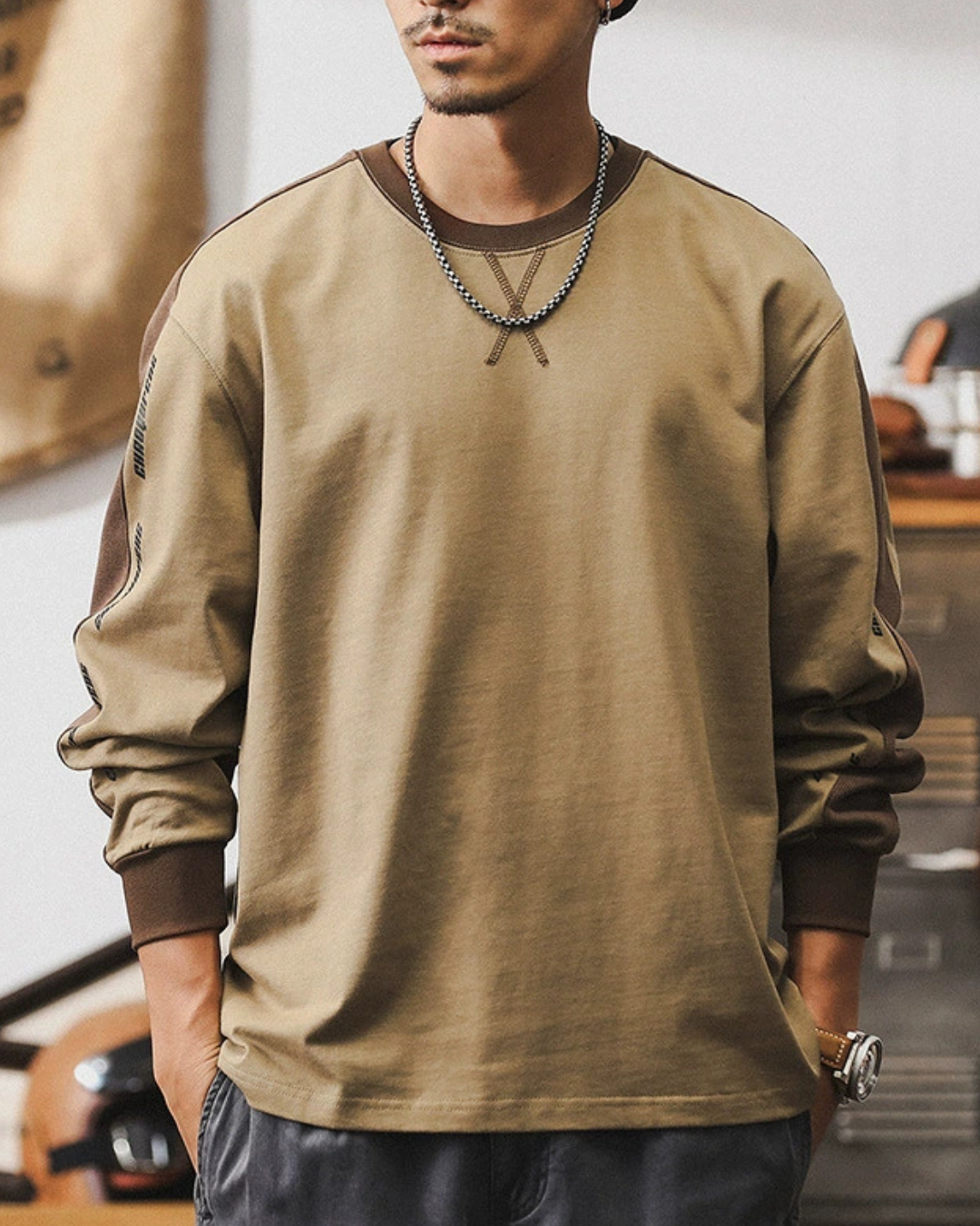 アボンデール コントラストカラー長袖Tシャツ 1357