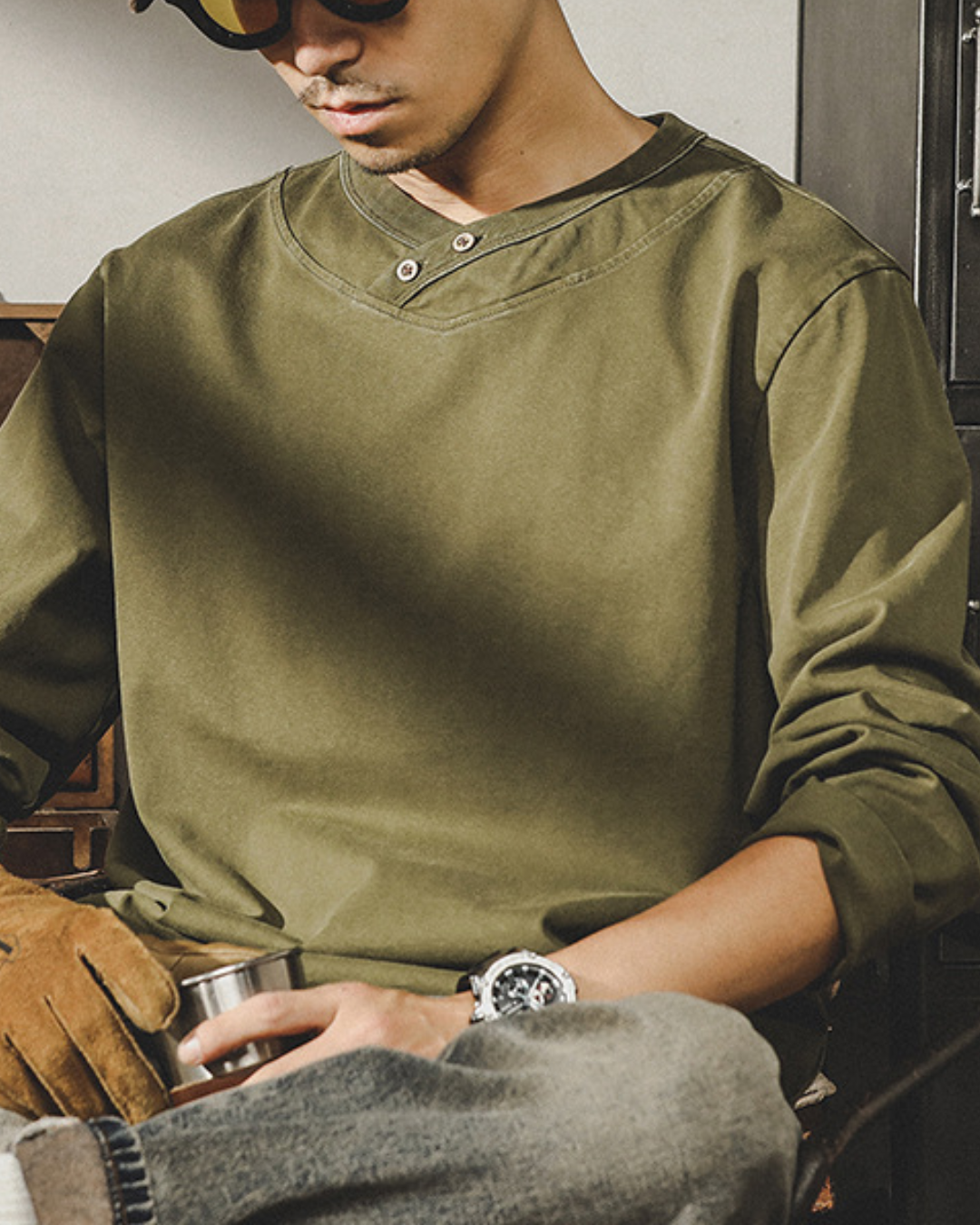 ハーリンゲン ヘンリーカラー コーマコットンロングTシャツ 1358