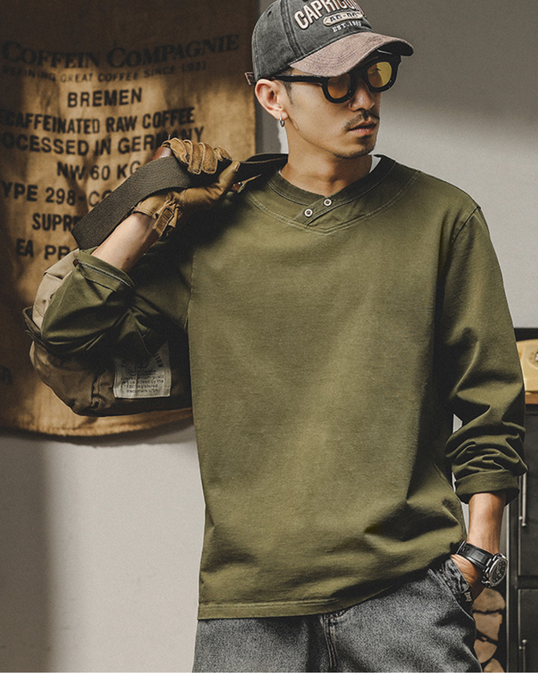 ハーリンゲン ヘンリーカラー コーマコットンロングTシャツ 1358