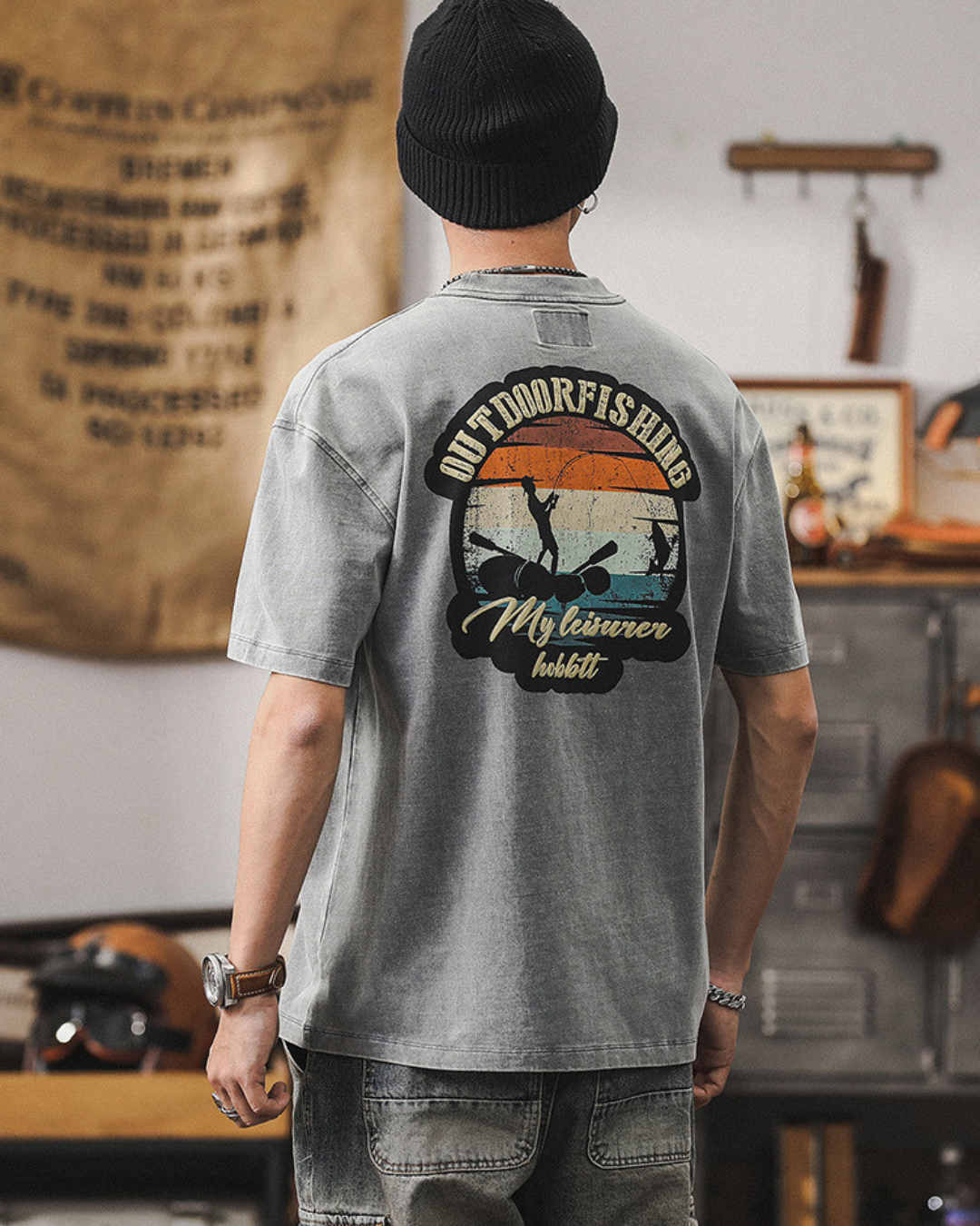 ユーニス フィッシングプリントクルーネックTシャツ1578