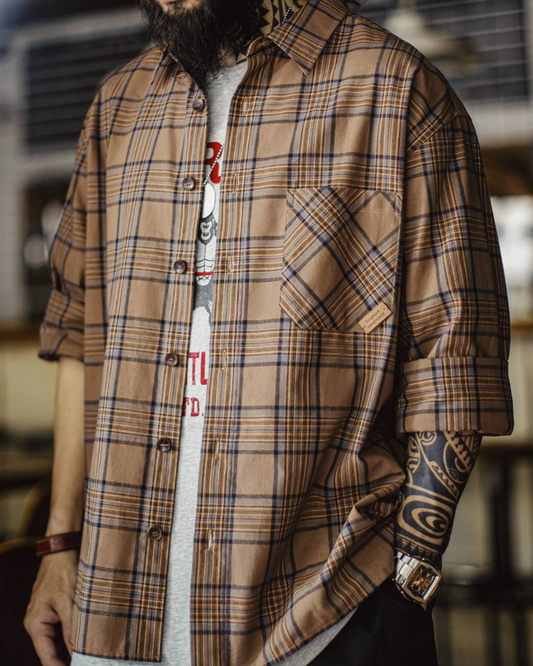 シルバーシティ ヴィンテージブラウンチェックワークシャツ 2265