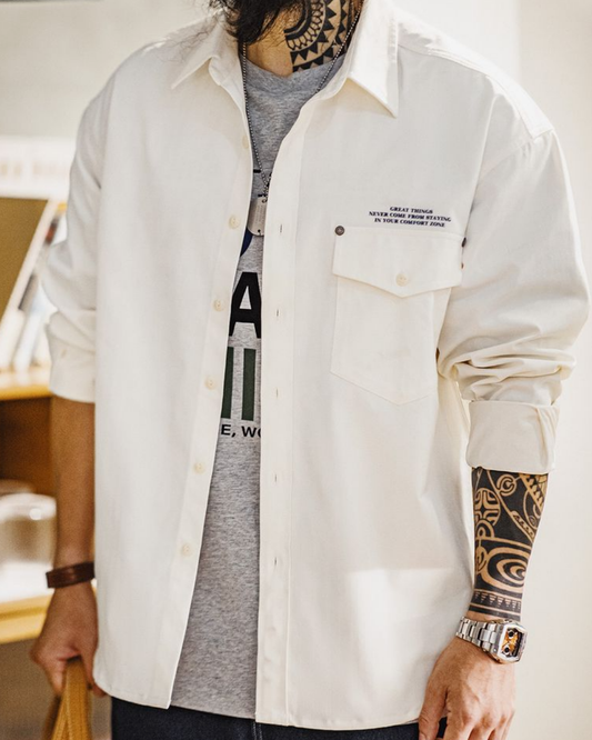 ポートランド ヘリンボーン織りルーズフィットカジュアルシャツ 2238