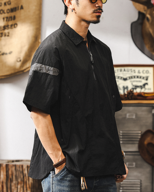 ラビントン ハーフジップクリンクル半袖シャツ 1518