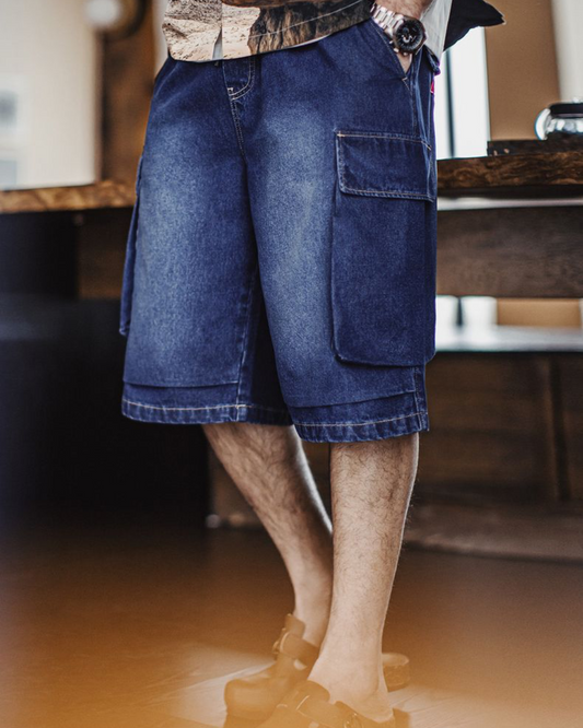 デモイン 刺繍入りマルチポケットハーフデニム 1676