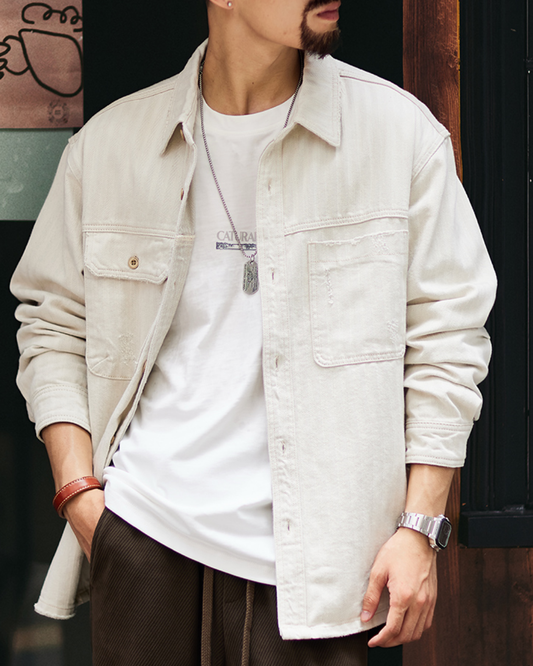 トンプソン ダブルポケットホワイトデニムシャツ 2164