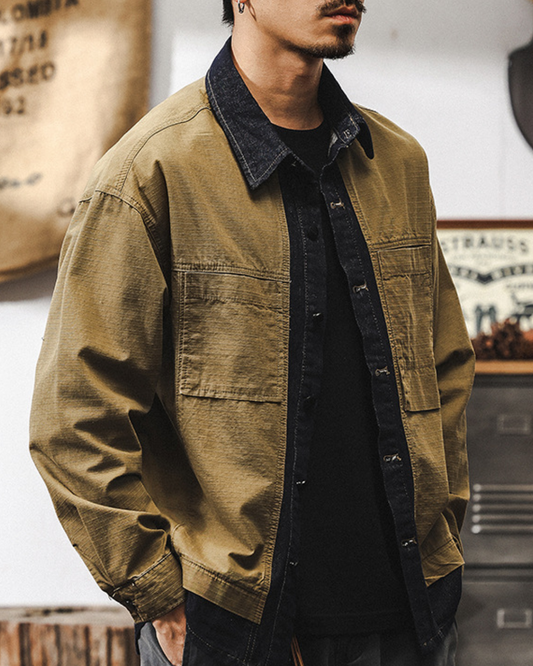 ハンナ フェイクレイヤードデニムMIXシャツ 2179