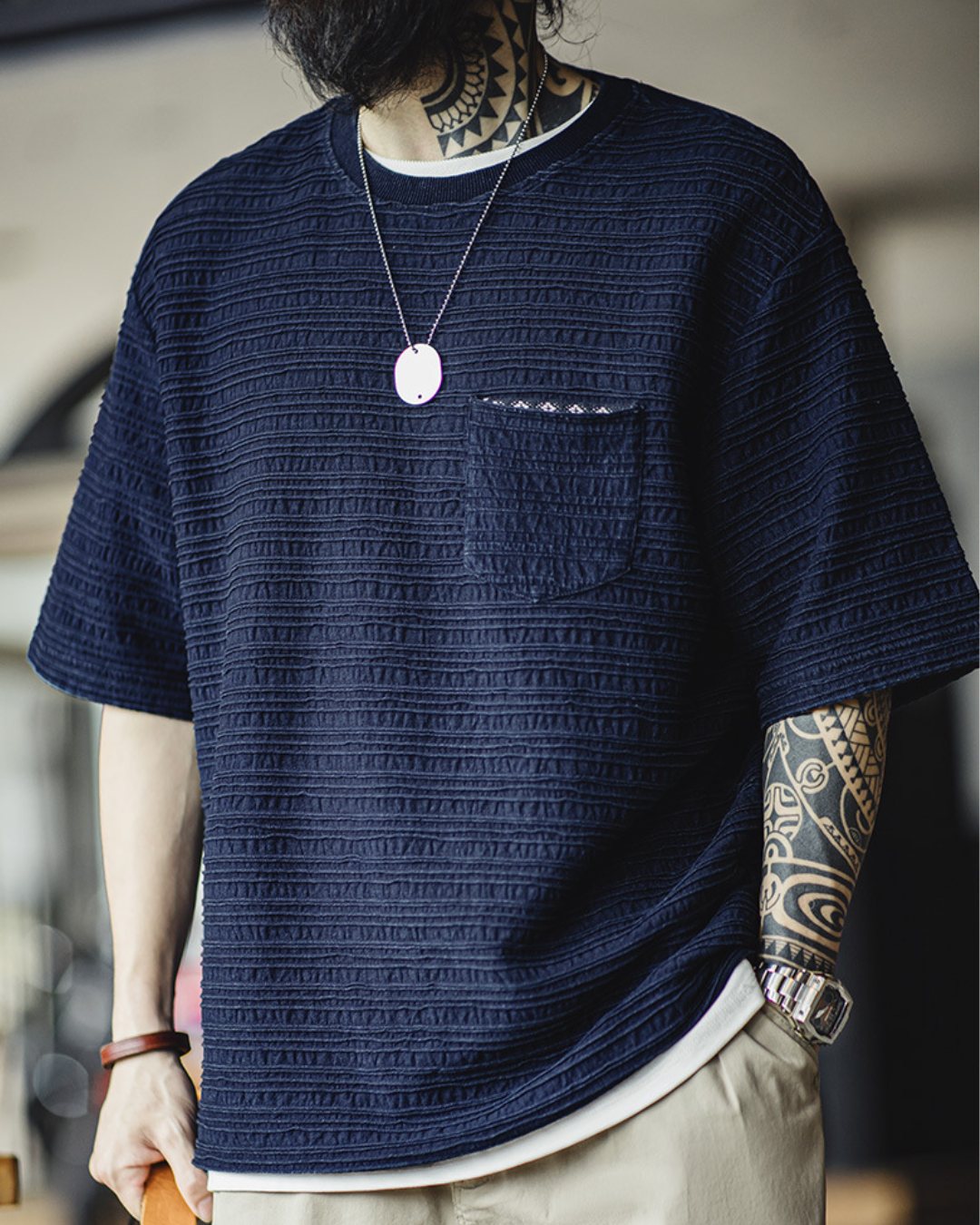 ベイヤード ジャガード織クルーネックTシャツ 1477