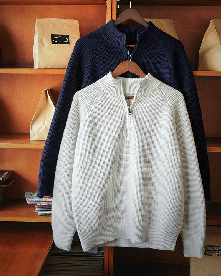 ロックランド ハーフジップスタンドカラーワッフルニット 2297