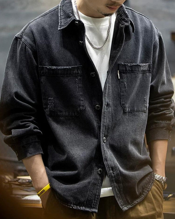 ブラックスバーグ ウォッシュドブラックダメージデニムシャツ 2360