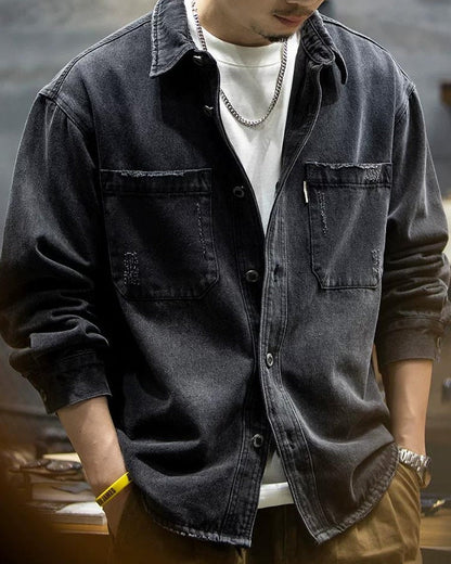 ブラックスバーグ ウォッシュドブラックダメージデニムシャツ 2360