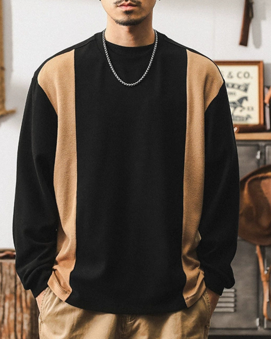 ラウンドアップ コントラストパッチワークロングTシャツ 1360
