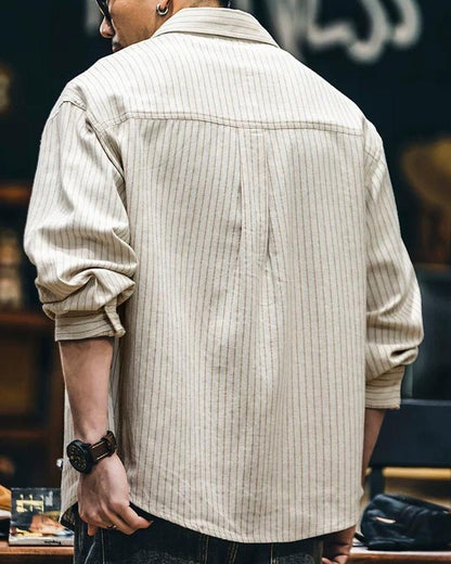 ワッソー ヒッコリーストライプワイドワークシャツ 2405