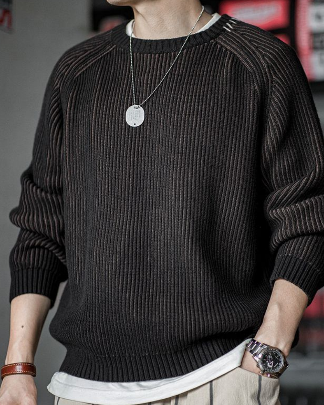 オーレリア ステッチツートンカラーリブニットプルオーバー 2192