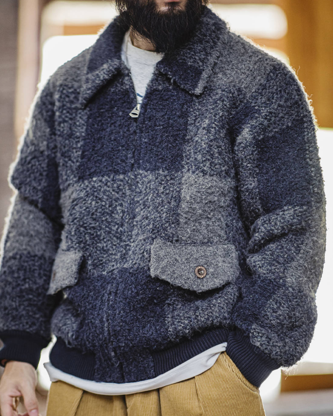 グリーンベイ ボアチェックジップアップジャケット 2232