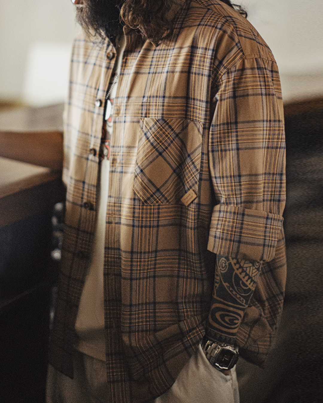 シルバーシティ ヴィンテージブラウンチェックワークシャツ 2265