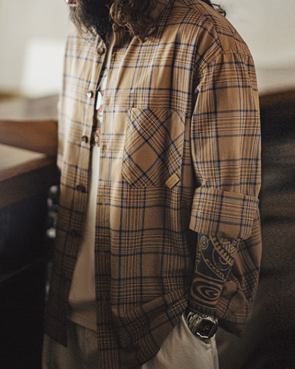 シルバーシティ ヴィンテージブラウンチェックワークシャツ 2265