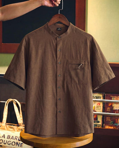 ロムニー ジップポケットバンドカラーシャツ 2769