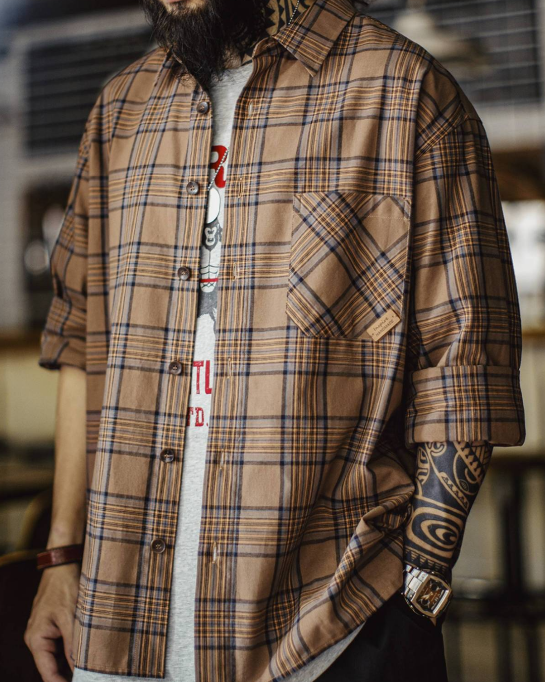 シルバーシティ ヴィンテージブラウンチェックワークシャツ 2265