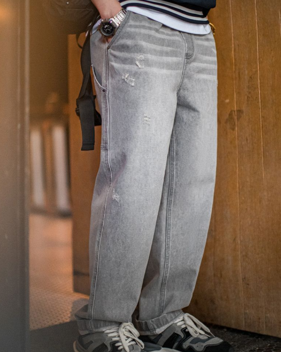 ナチトーシュ イージーウエストウォッシュドグレイバギージーンズ 2278