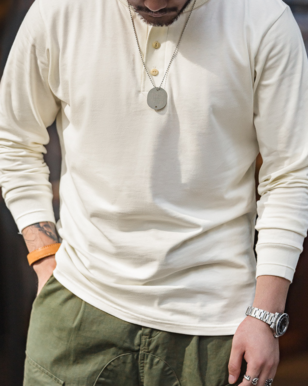 シラキュース ボタンダウンヘンリーネックロングカットソー 2226