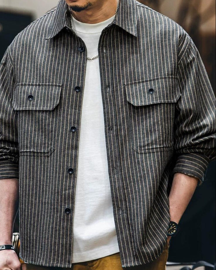 ワッソー ヒッコリーストライプワイドワークシャツ 2405