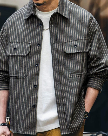 ワッソー ヒッコリーストライプワイドワークシャツ 2405