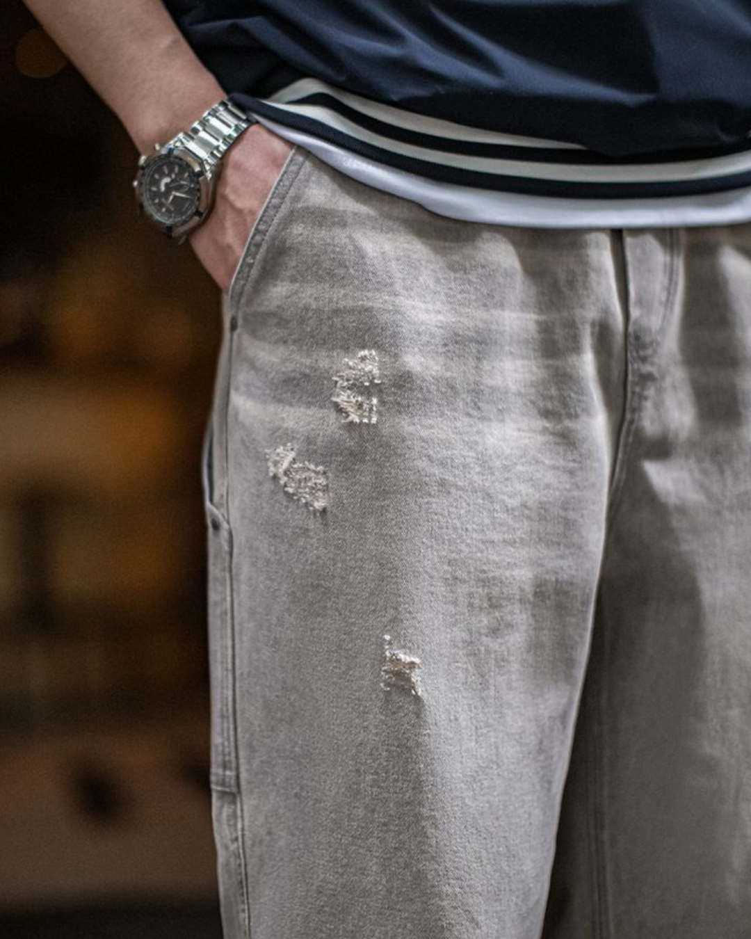 ナチトーシュ イージーウエストウォッシュドグレイバギージーンズ 2278