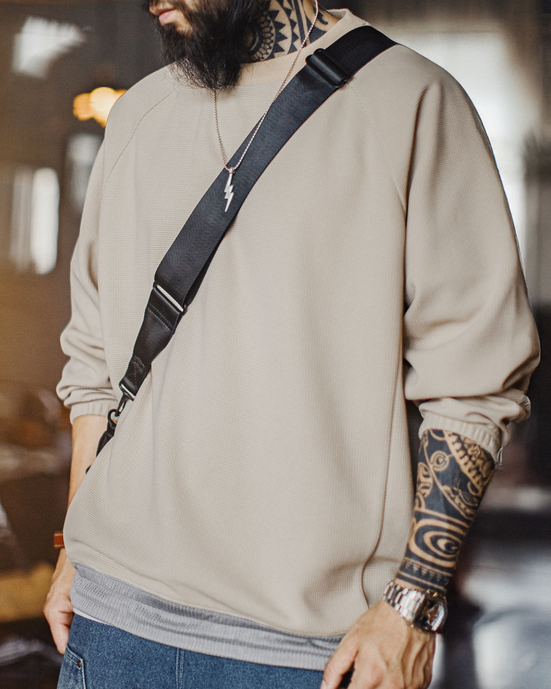 メドフォード 裾ドロストワッフル編みラグランスウェット 2249