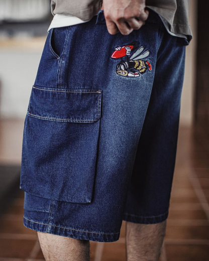 デモイン 刺繍入りマルチポケットハーフデニム 1676