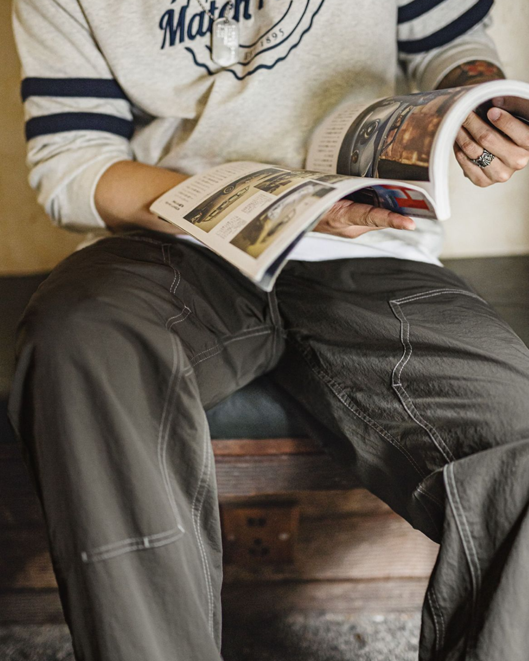 キャスパー コントラストステッチルーズテックパンツ 2273