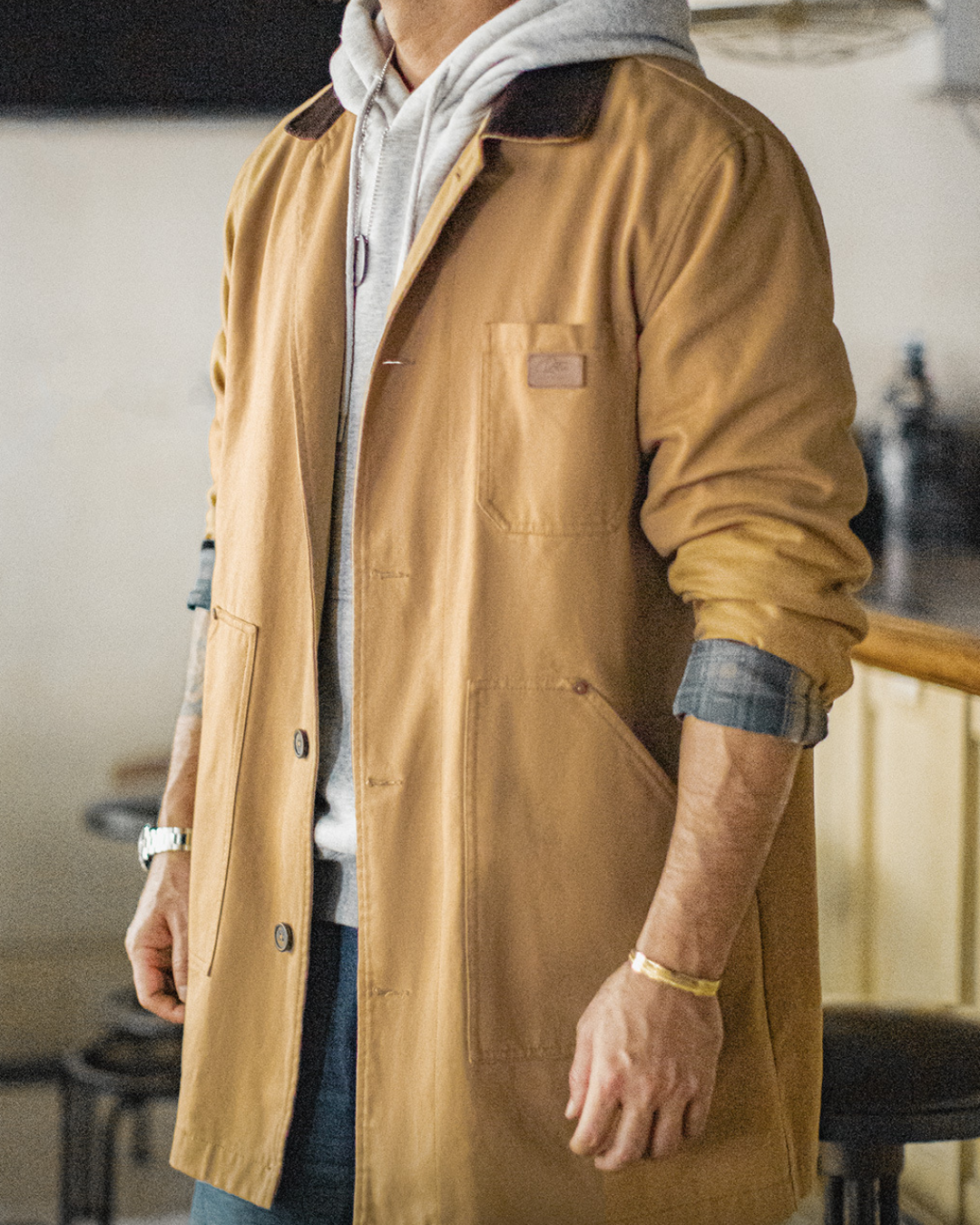 カイルア コーデュロイ襟キャンバスロングコート 2241