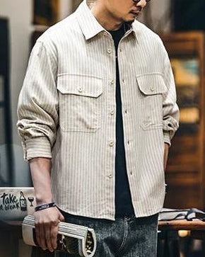 ワッソー ヒッコリーストライプワイドワークシャツ 2405