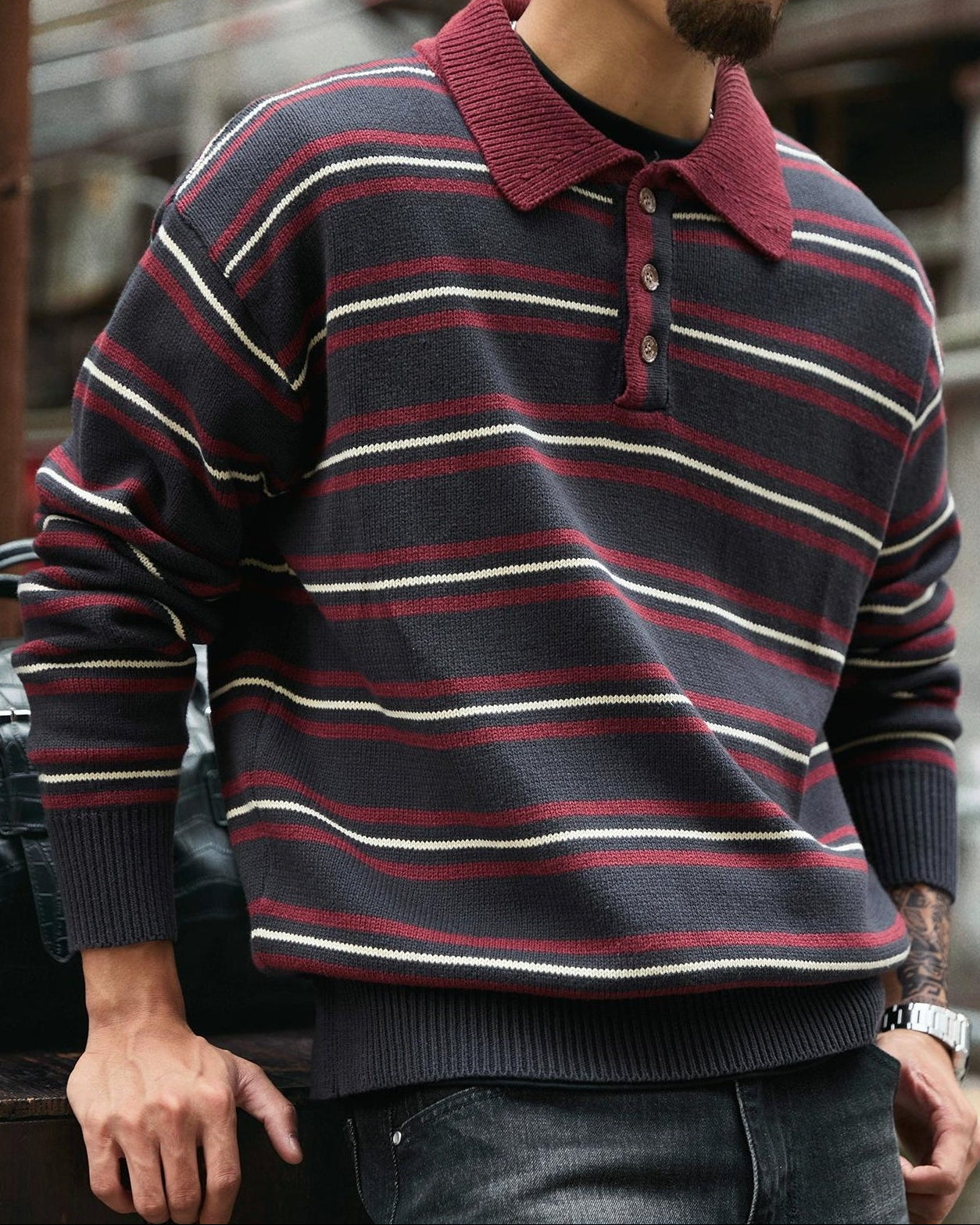 モントピリア ポロカラーレトロボーダーニット 2293