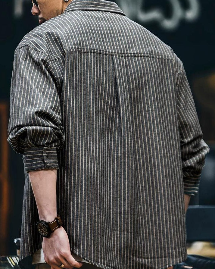 ワッソー ヒッコリーストライプワイドワークシャツ 2405