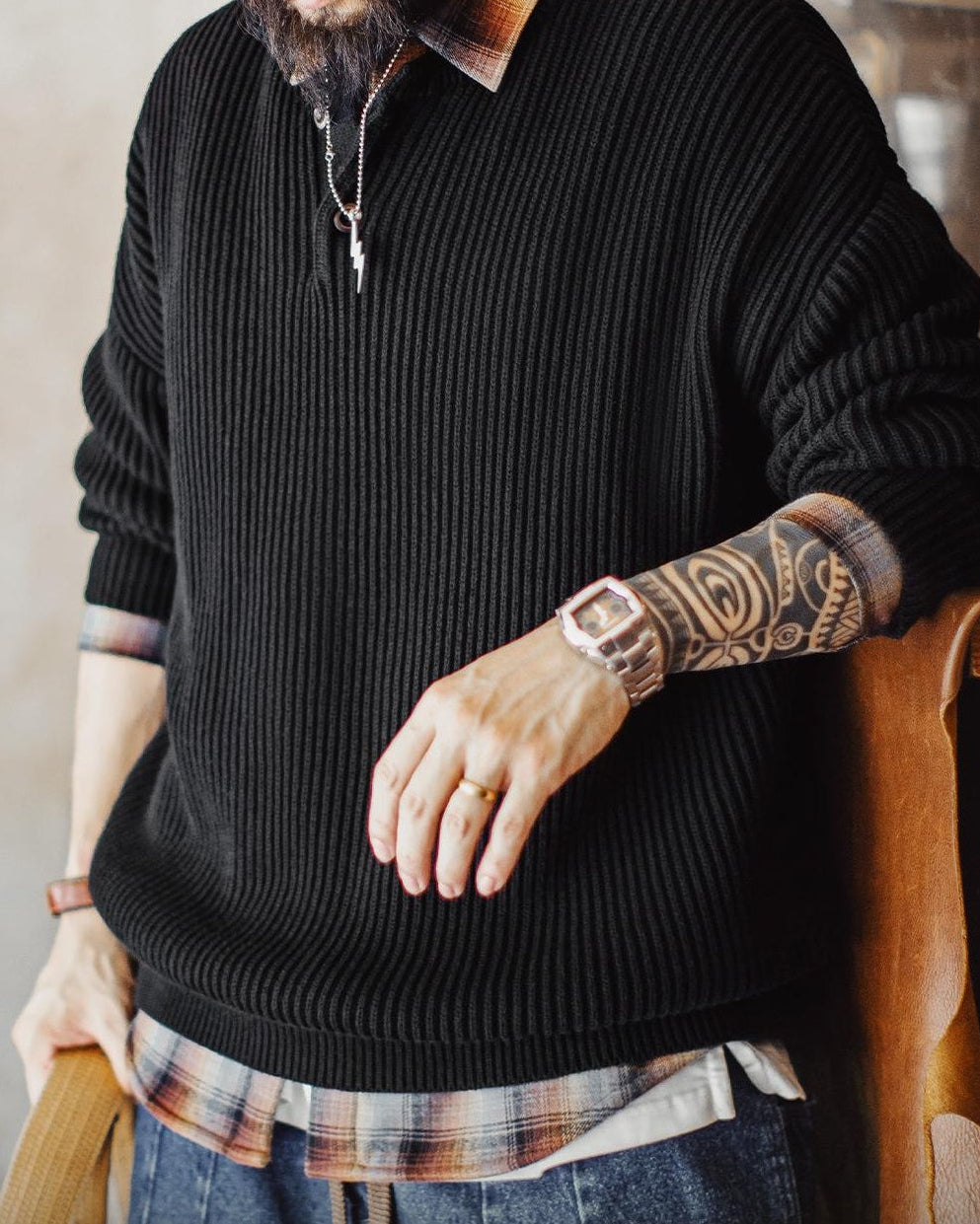 サンダスキー リブ編クルーヘンリーセーター 2414