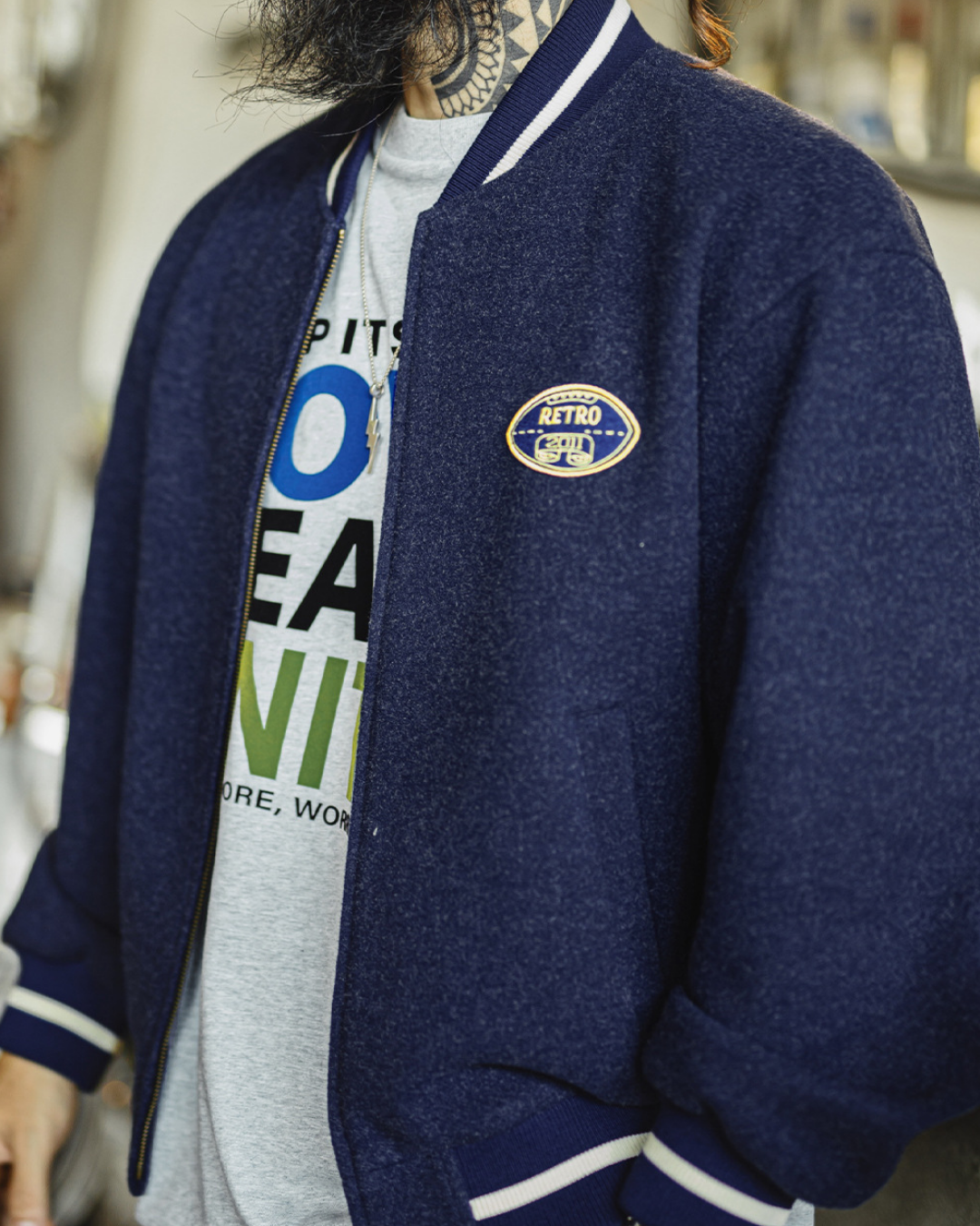 ウースター ラインリブバック刺繡ジップアップブルゾン 2236