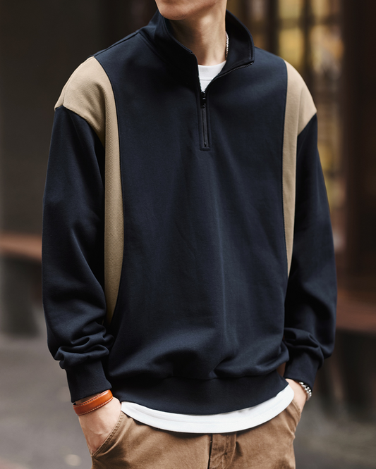 【1枚で決まる絶妙な配色】トレモントン コントラストカラーハーフジップスウェット 1438｜即戦力の着回し力