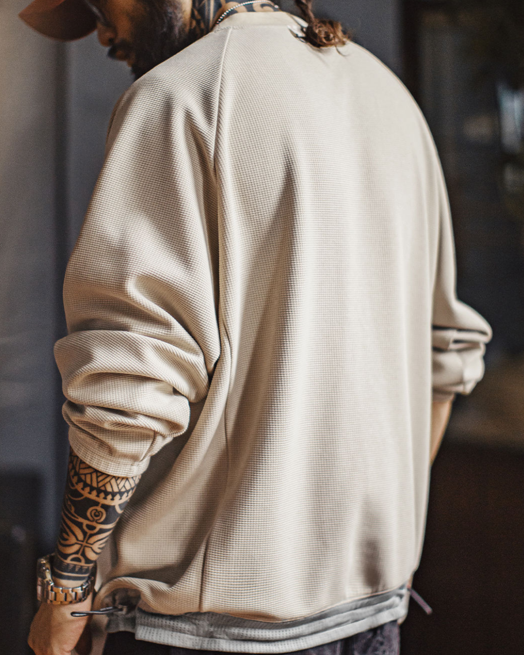 メドフォード 裾ドロストワッフル編みラグランスウェット 2249