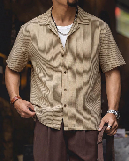 マシロン ストライプオープンカラーシャツ 2586