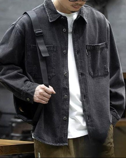 ブラックスバーグ ウォッシュドブラックダメージデニムシャツ 2360