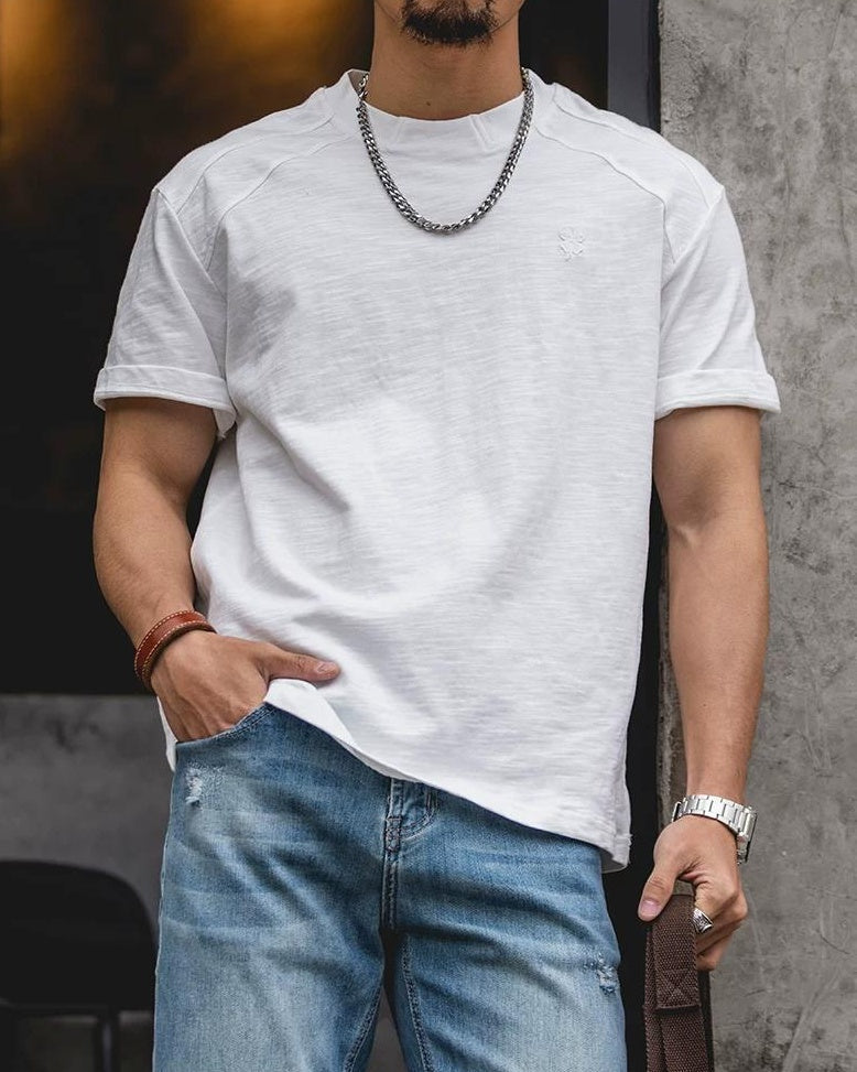 ホワイトフィッシュ ロールアップスリーブクルーネックトップス 2597