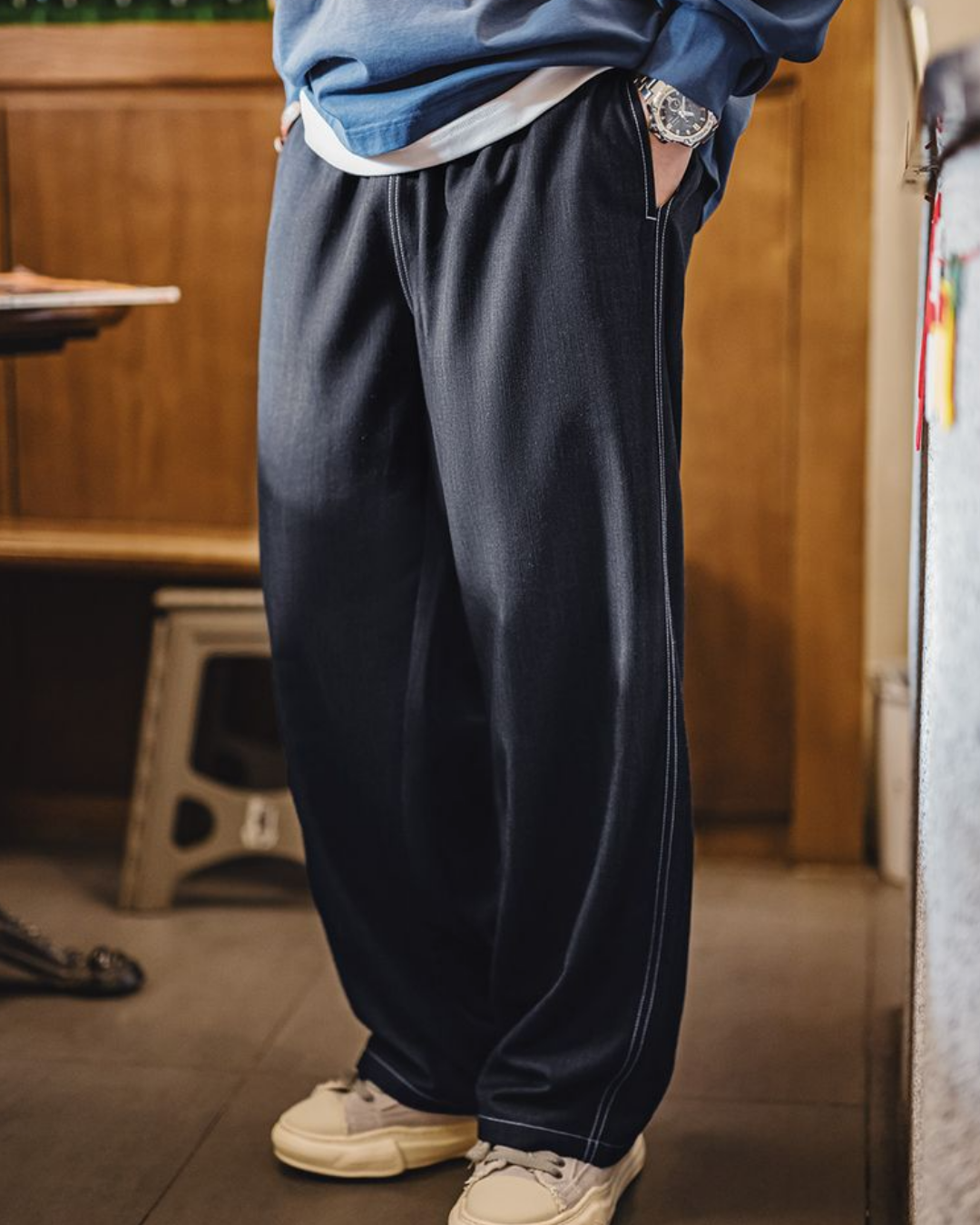 フーマ ホワイトステッチドロストデニムイージーパンツ 2279