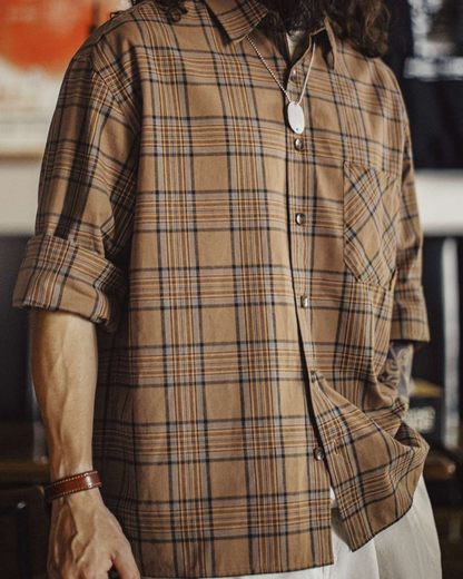 シルバーシティ ヴィンテージブラウンチェックワークシャツ 2265