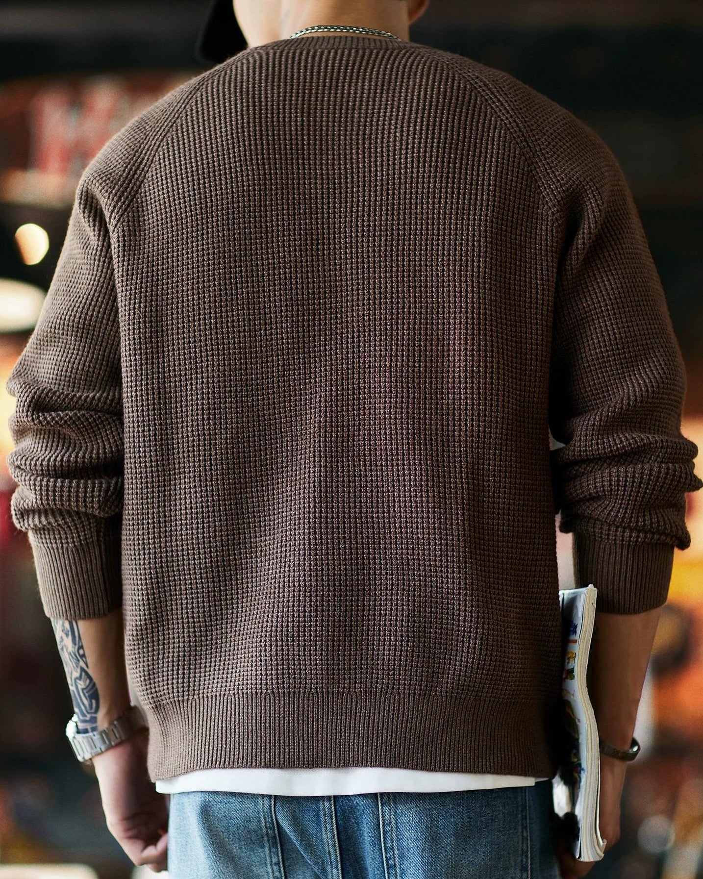 エディンバーグ  ヘンリーネックワッフルニットプルオーバー 2392